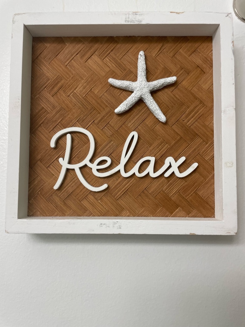 'Relax' Coastal Wall Art Sign in White and Brown